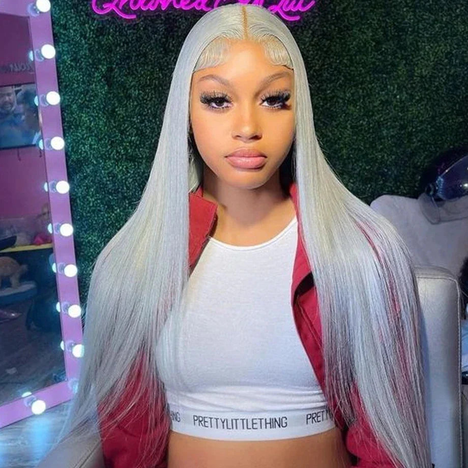 30 32Inch 13x4/13x6 Grey Straight Lace Frontal Human