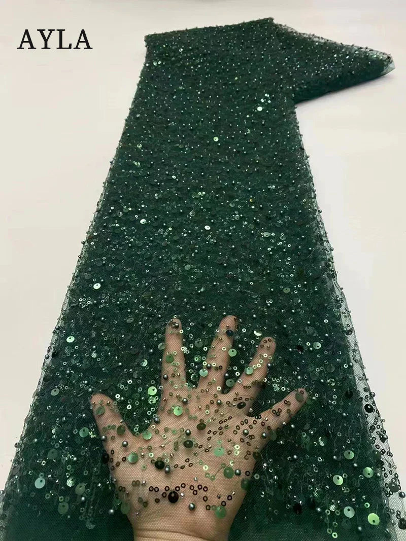 5 Yards Tulle Net African Lace Fabric Beaded