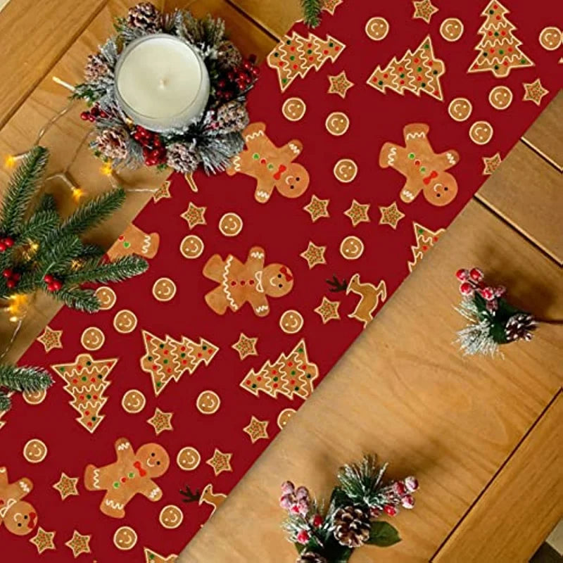 Christmas Gingerbread Man Table Runner Snowflake Home Kitchen