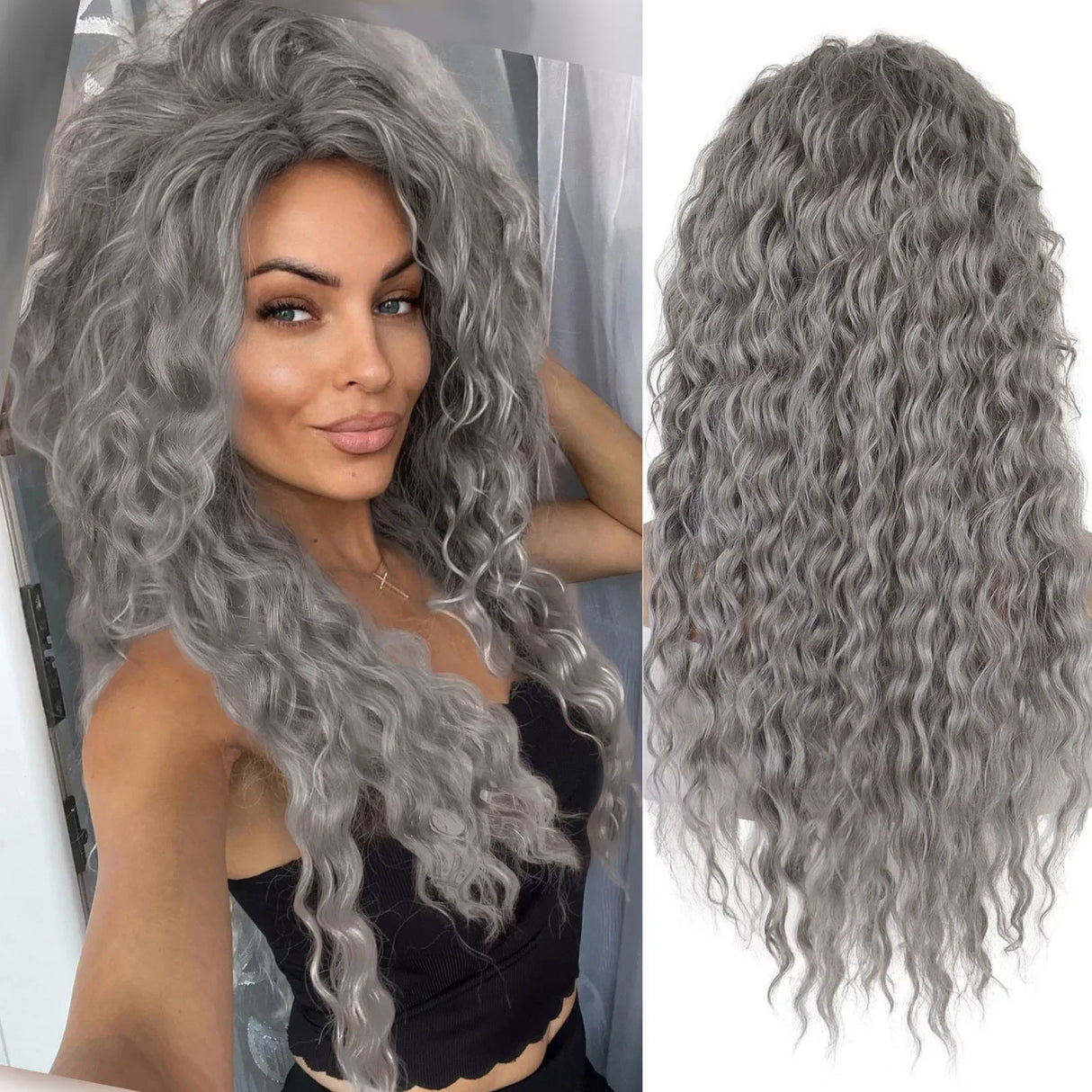 GNIMEGIL Synthetic Long Wave Wig for Woman Natural