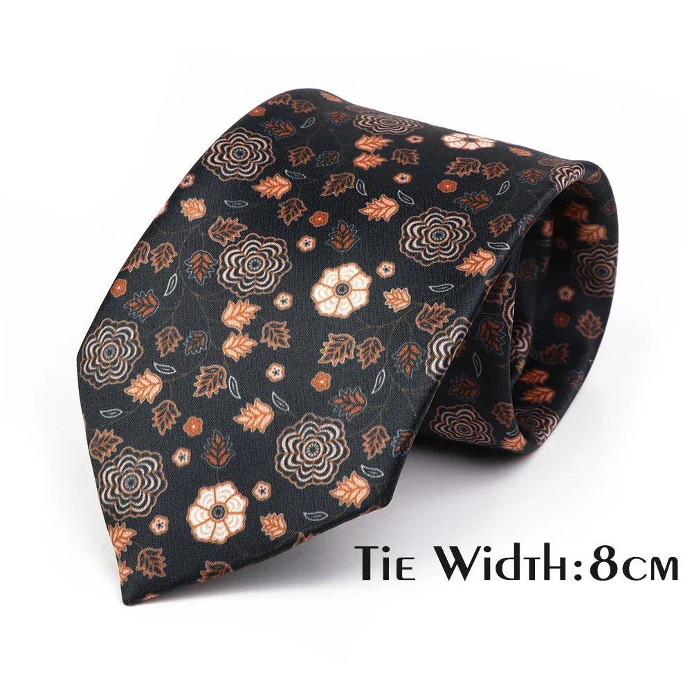 Vintage Floral Geometric Print Necktie Unique Style Mens