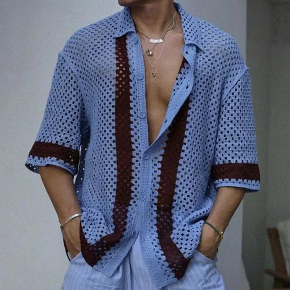 Men's Drop Shoulder Long Sleeve Knit Cardigan Crochet