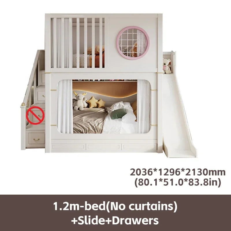 Modern High And Low Kids Bed With Ladder