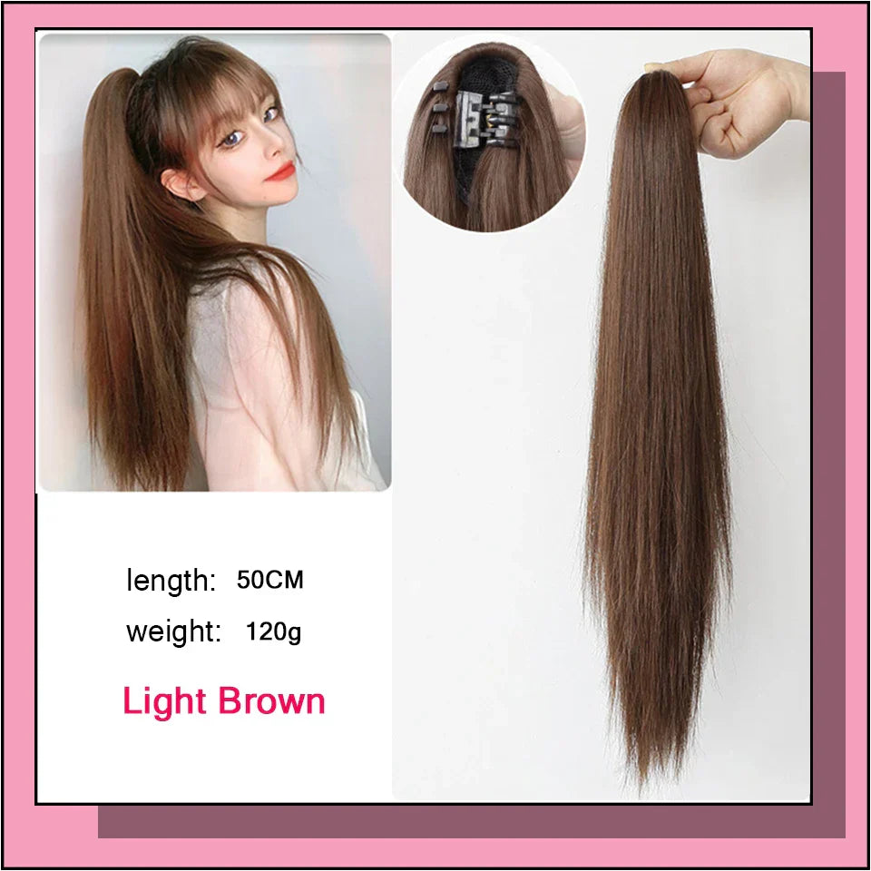 AS Long Wavy Straight Claw Clip On Ponytail