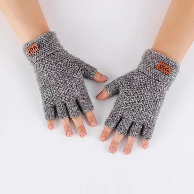 Men Winter Fingerless Gloves Half Finger Writting Office
