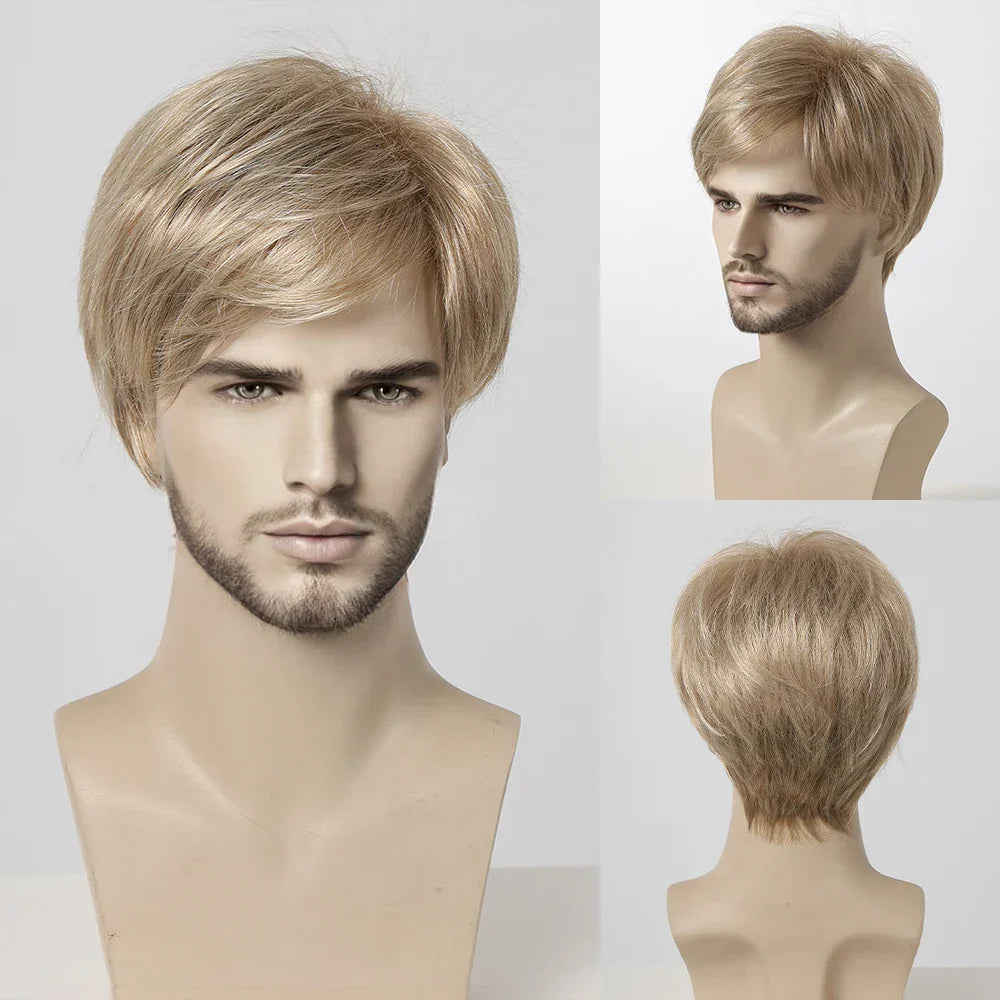 Bob Pixie Cut Wig for Men Light Brown