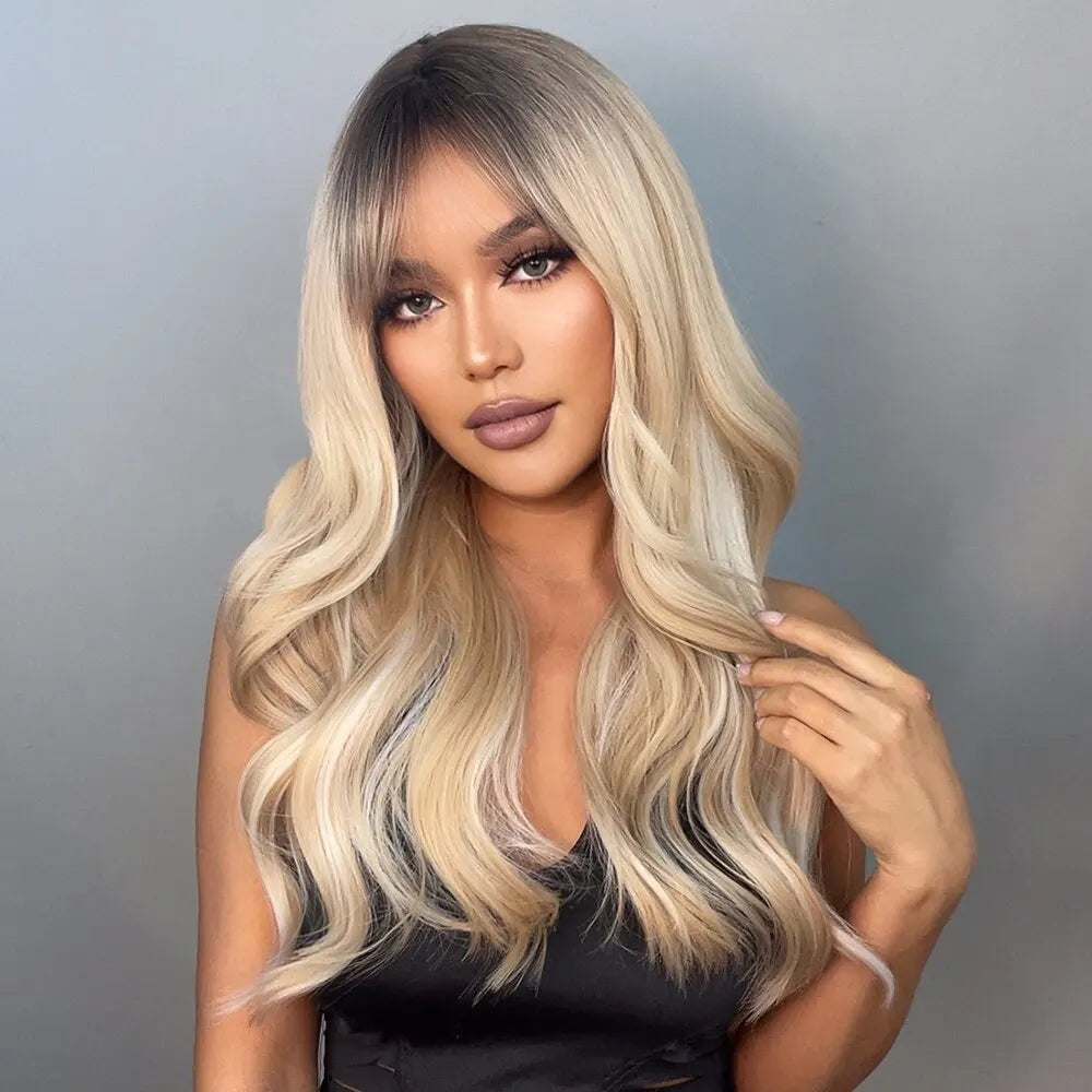 HAIRCUBE Long Ombre Brown Black Light Blonde Synthetic