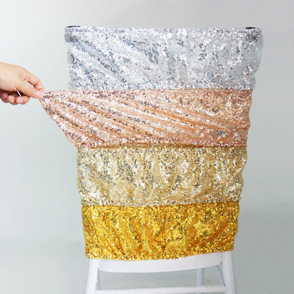 10/50pcs Gold Sequin Chair Sashes Sliver Party Chair