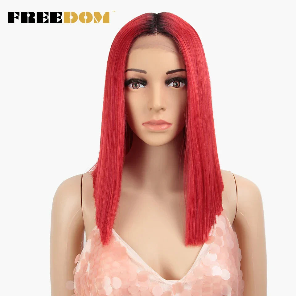 FREEDOM Synthetic Lace Wig Short Bob Straight Middle