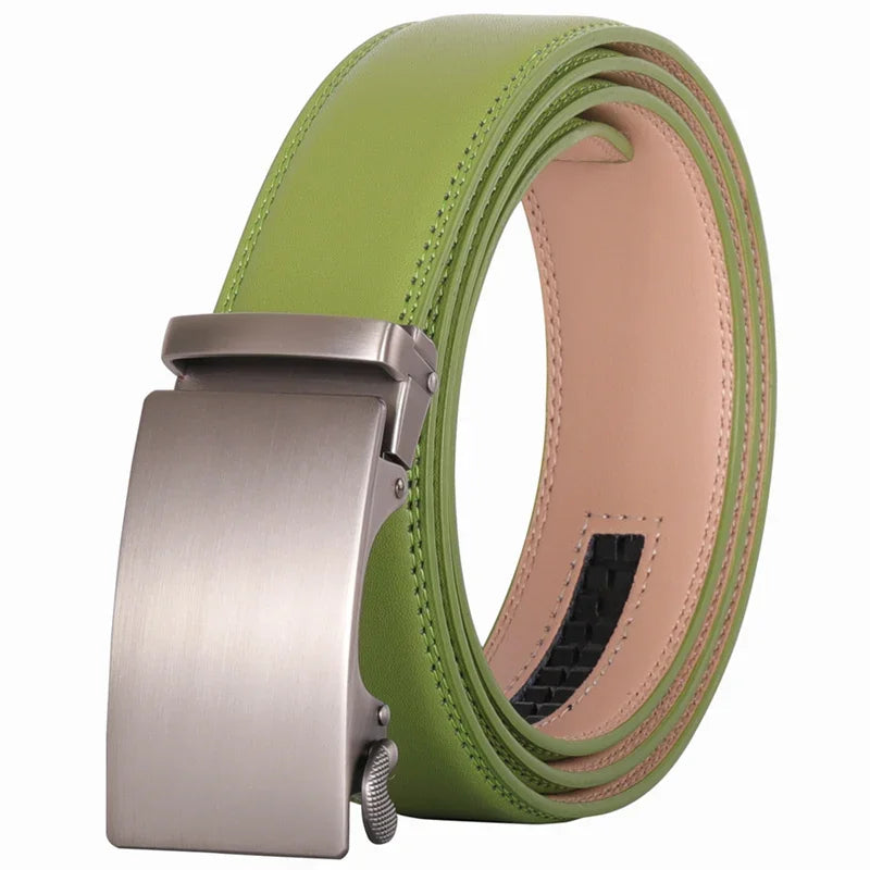 Plyesxale Brown Leather Belt Men 2024 Automatic Buckle
