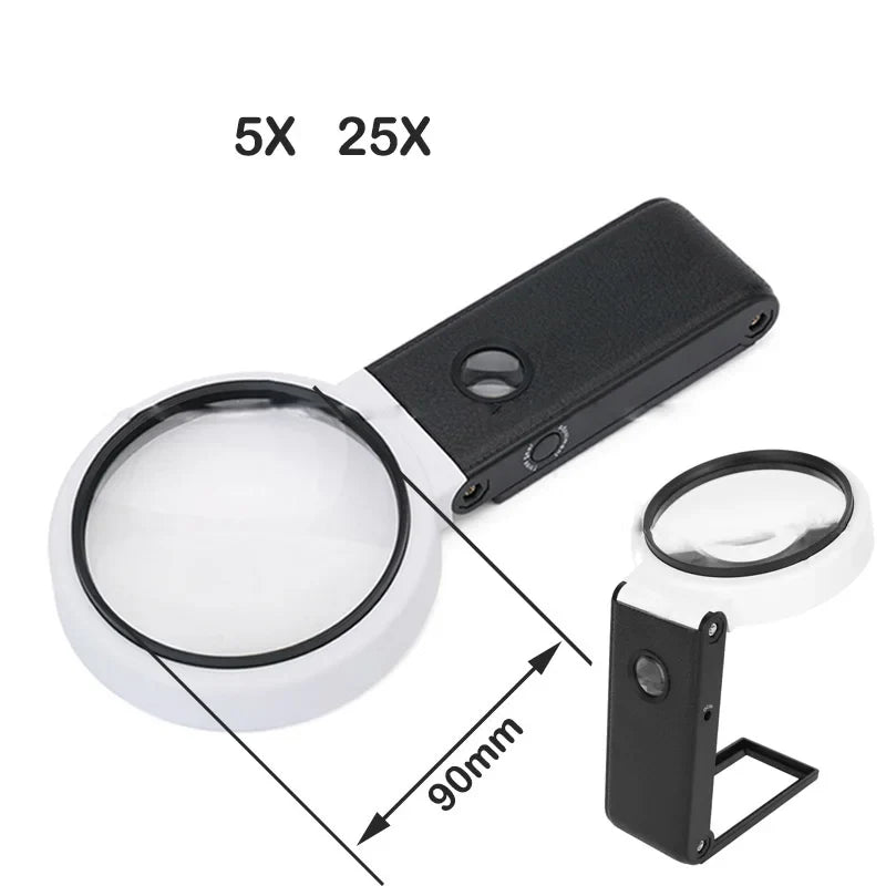 6X 25X Foldable Magnifying Glass with 8 Led
