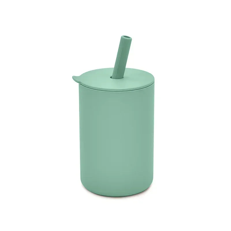 Baby Silicone Feeding Training Cutlery Liquid Straw Cup
