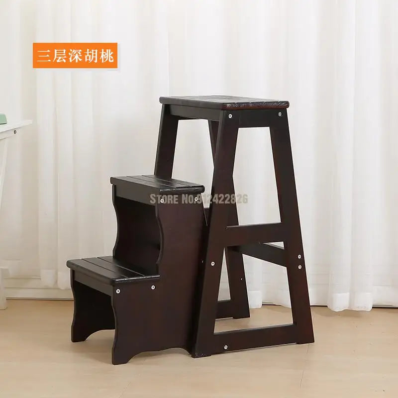 Solid Wood Household Multifunctional Folding Ladder Chair Indoor