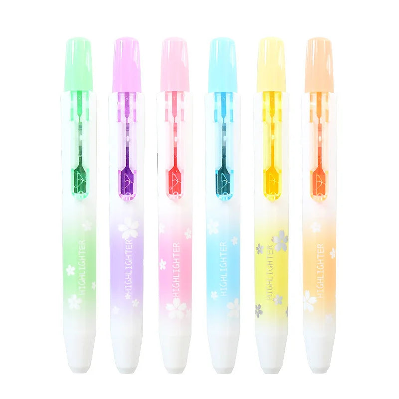 6Pcs/set Kawaii Retractable Highlighters Macaron Pastel Highlighter Pen