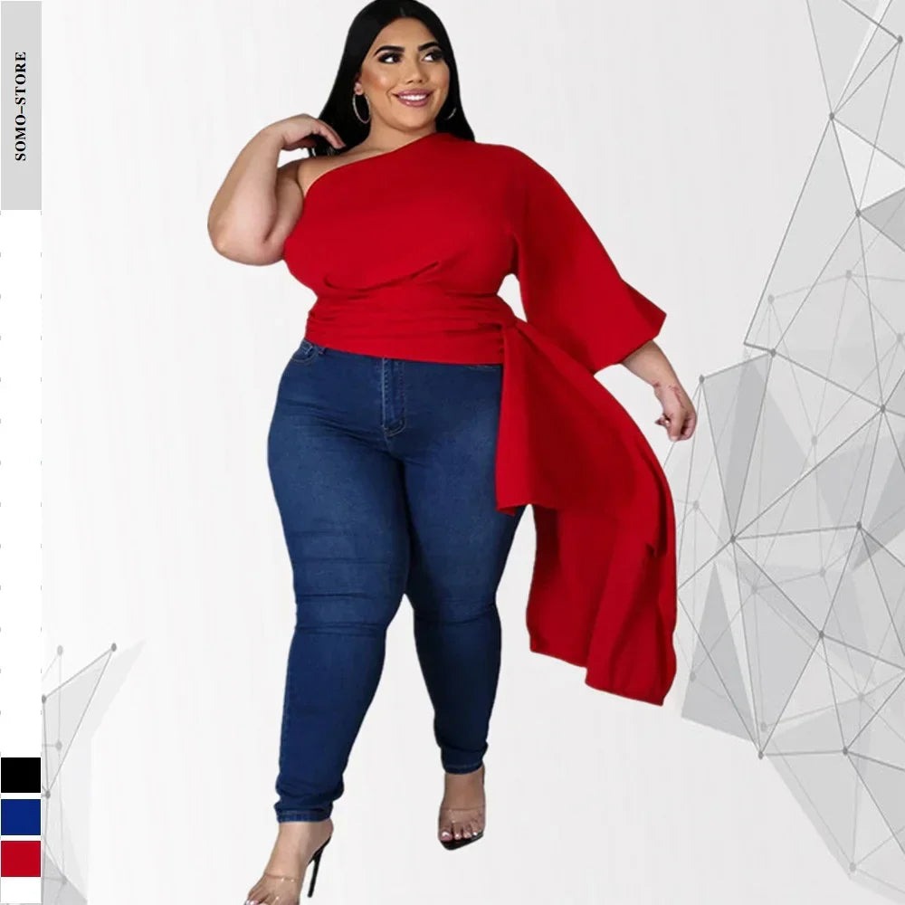 Plus Size Tops Sexy Slash Neck One Shoulder