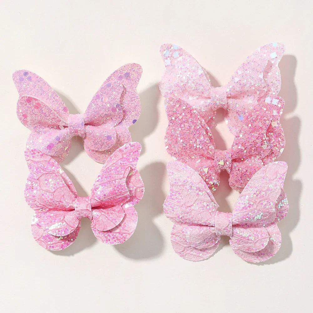 2/4/5Pcs Girls Cute Sequins Double Butterfly Hair Clip