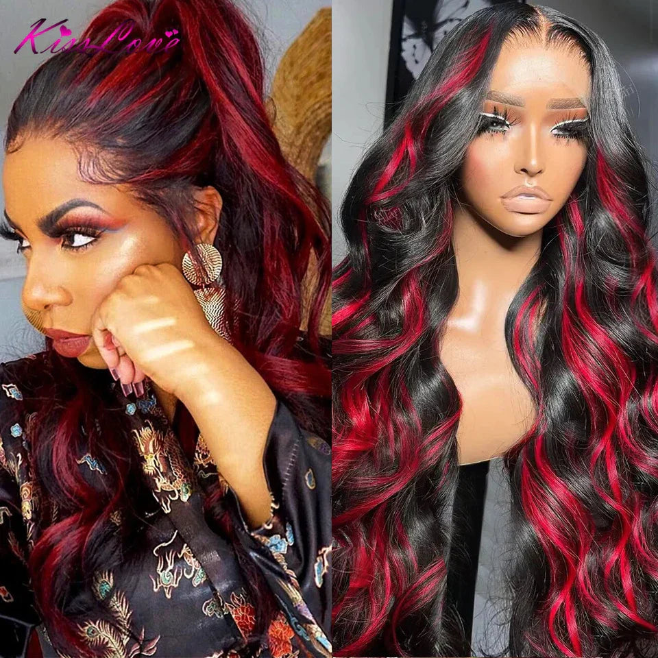 1B99J Burgundy Transparent Lace Front Human Hair Wig