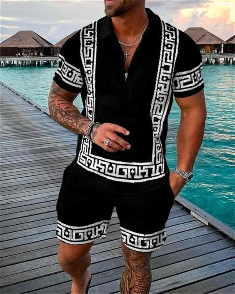 Summer Brand Tracksuit Solid Color Male Shorts Suit