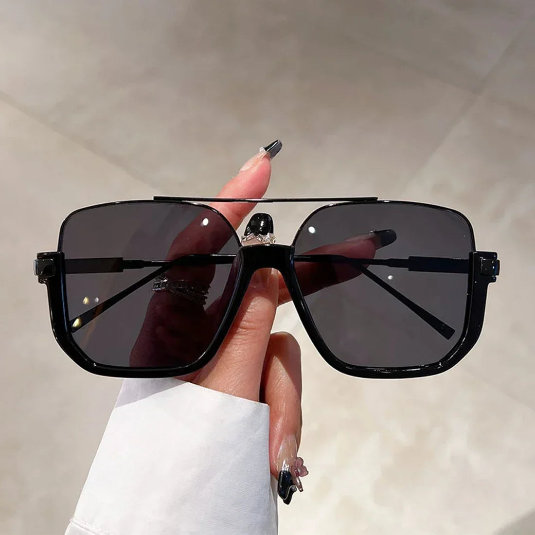 Fashion Vintage Big Square Sunglasses Half Metal Frame