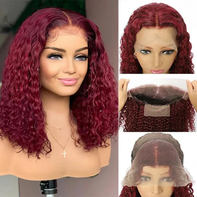 99J Burgundy Deep Wave Red Water Bob Wigs