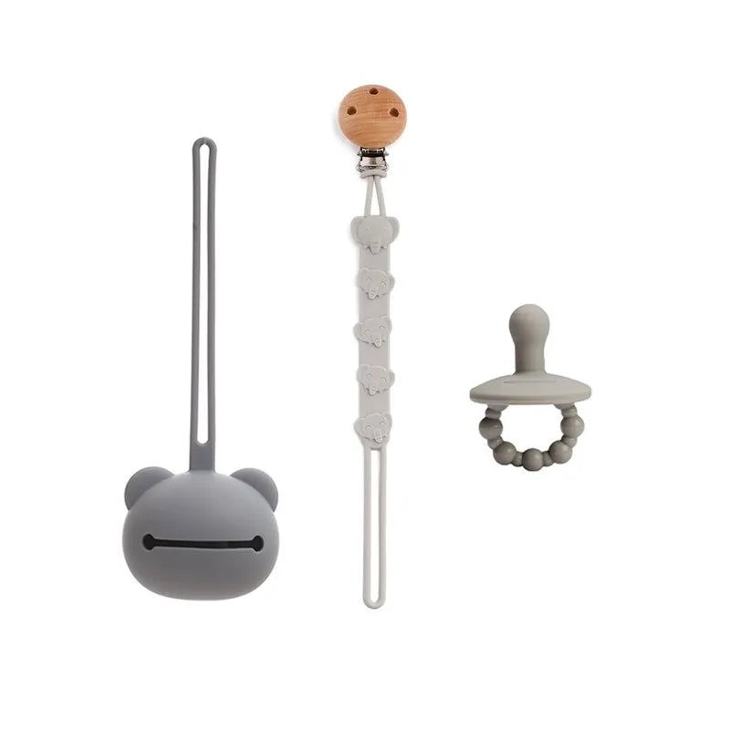 Baby Silicone Pacifier Holder Set BPA Free Food Grade Silicone Infant Travel Portable Storage Box Silicone Chain Nipple Set