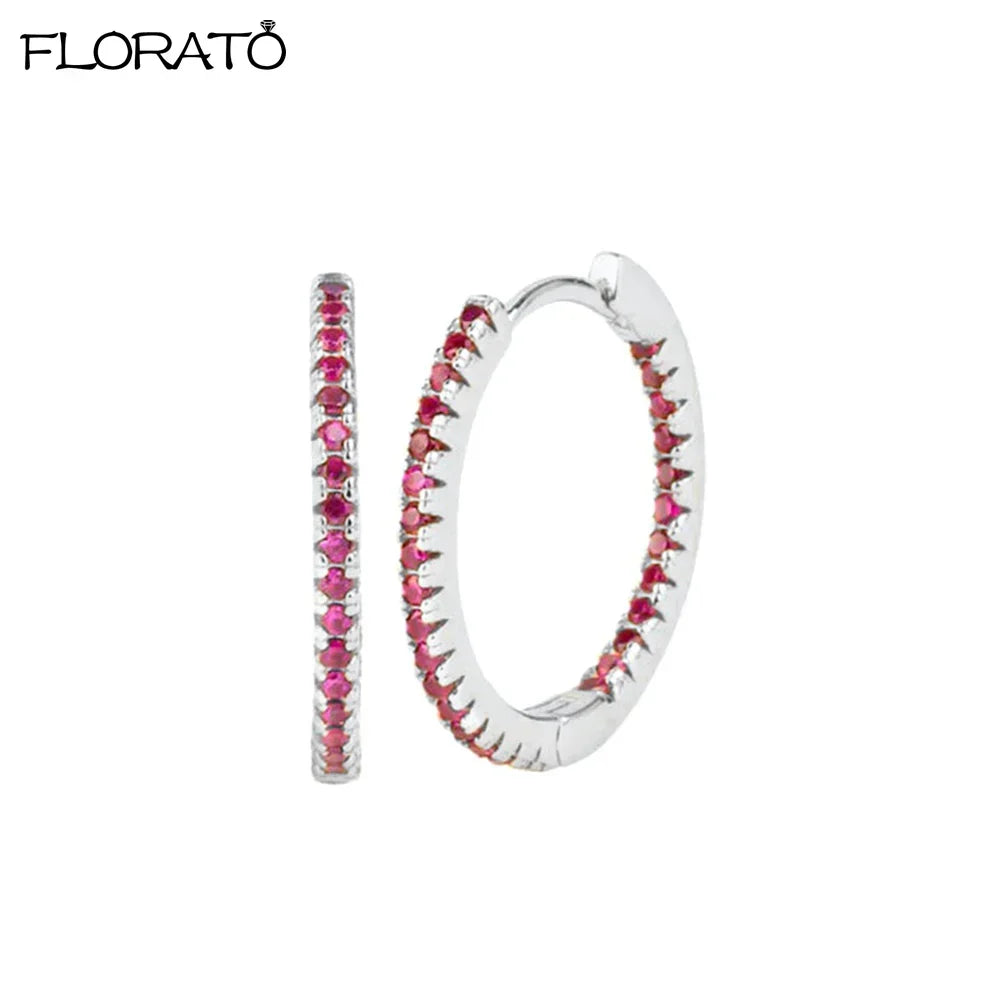 Minimalist 925 Silver Needle 15mm Crystal Hoop Earring