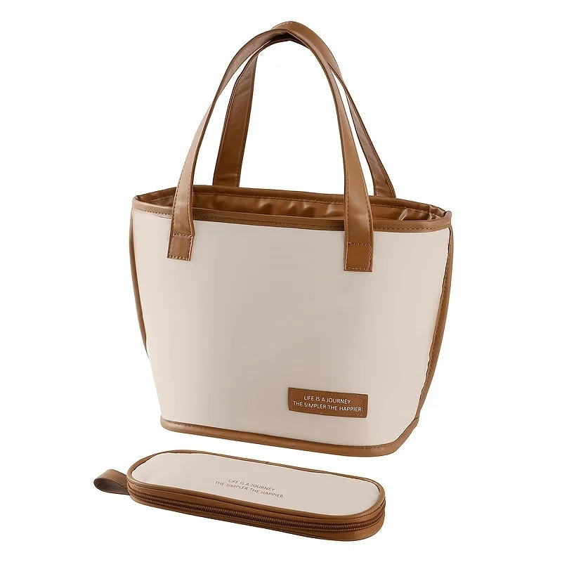 Large lunch bag with cutlery bag, stylish and reusable handbag, leak proof work, cute and women's office, school picnic