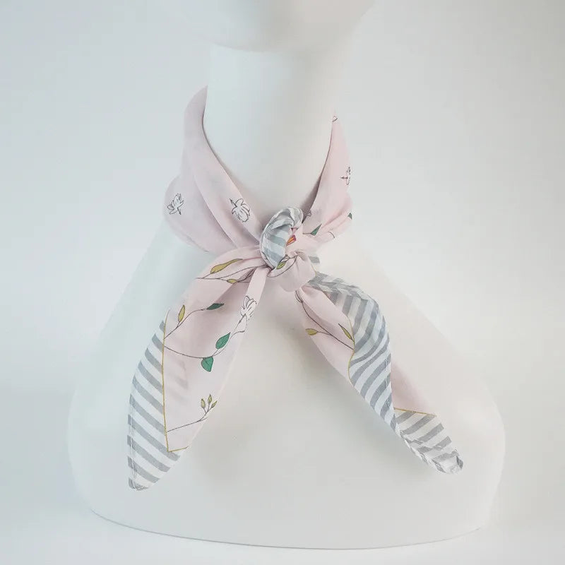 3Pcs 45x45cm Striped Flower Printed Cotton Women's Handkerchief