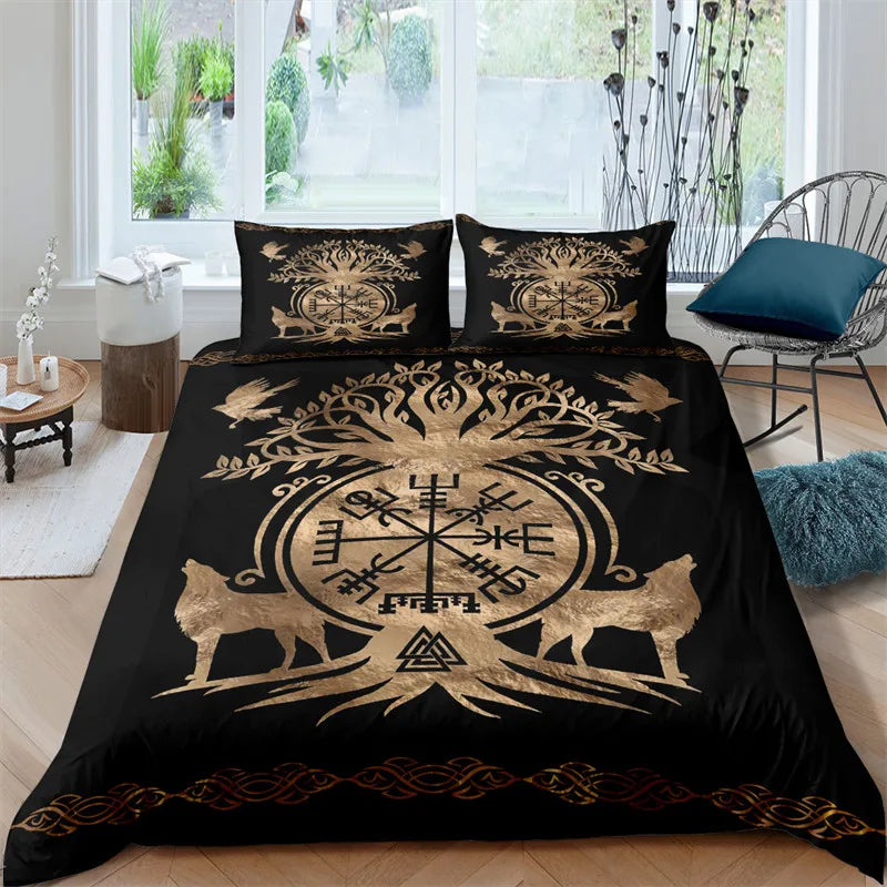 Vikings Duvet Cover Scandinavian Culture Print Bedding Set