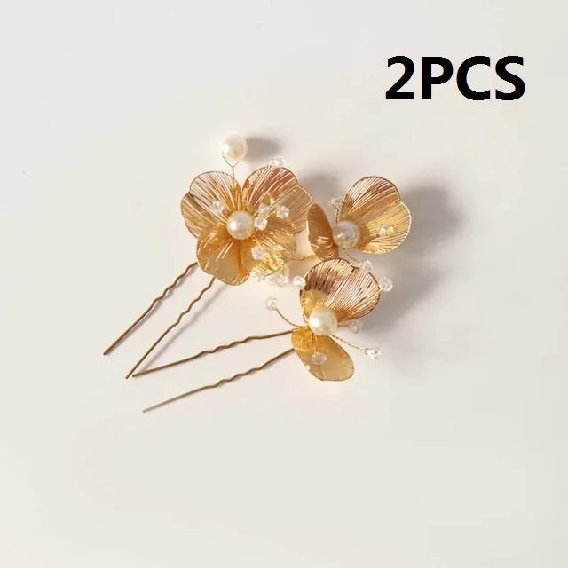 Bride Headbands Tiaras For Women Golden Pearl Flower