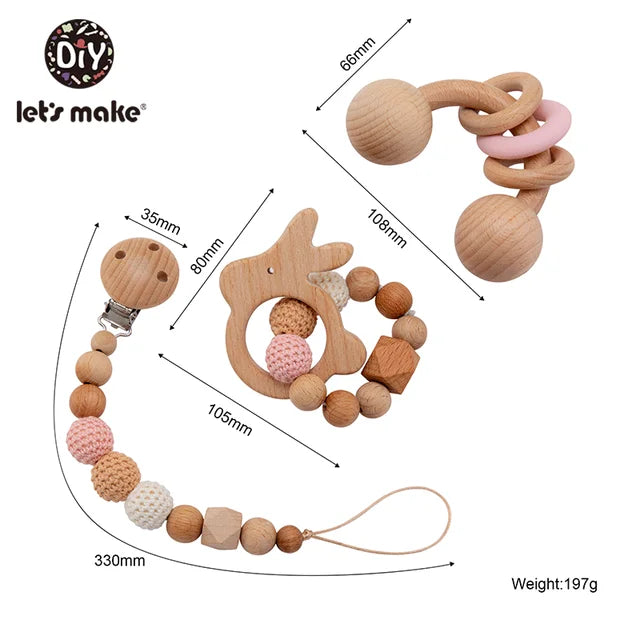 Let's Make Baby Wooden Teether Animals Rattle Chewable