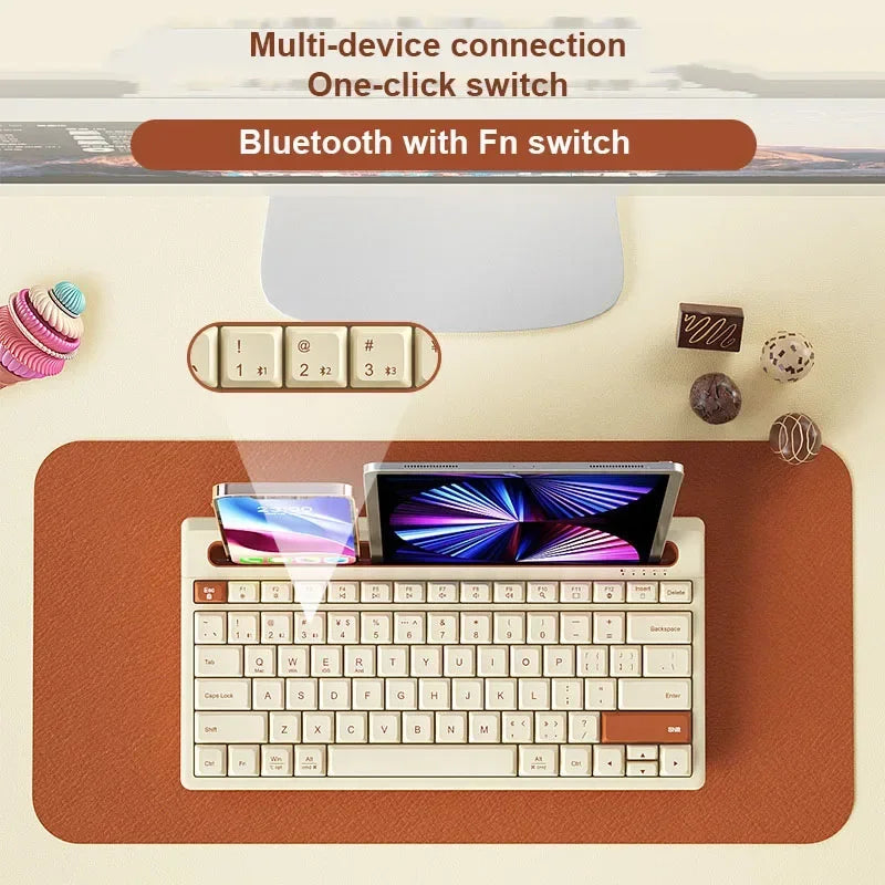 Wireless Bluetooth Keyboard 87 Keys Three-mode Silent Mini