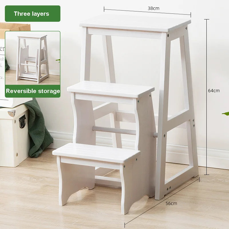 Step Stool Solid Wood Folding Ladder Chair Home