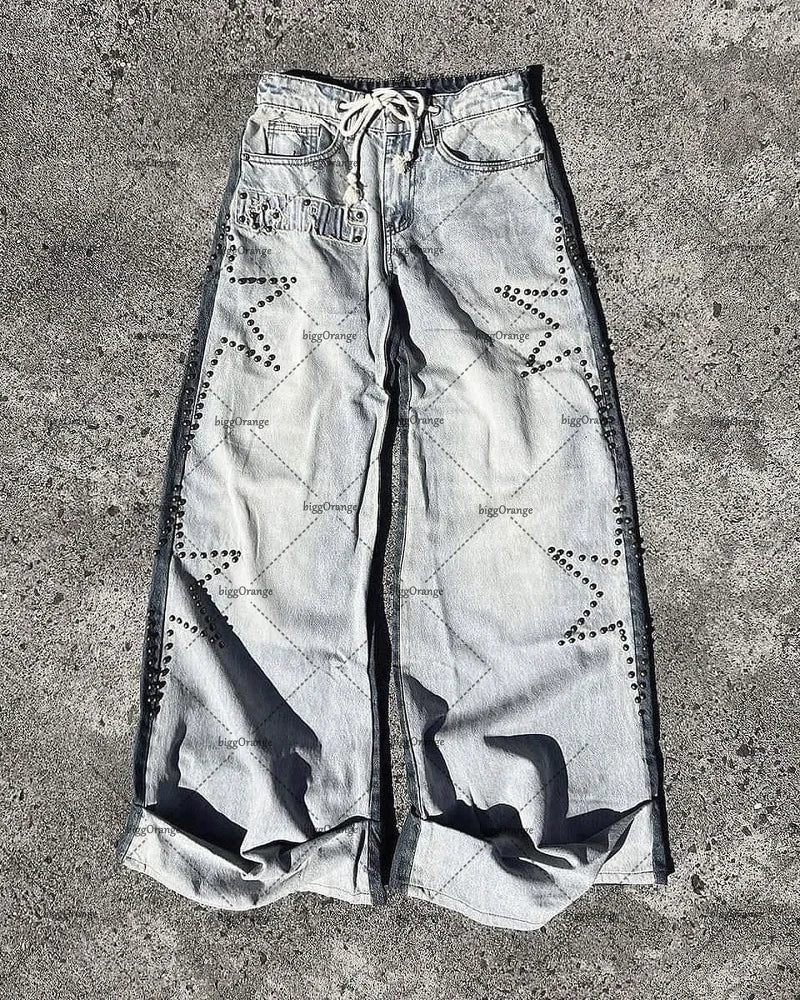 European and American Fashionable High-waisted Trousers Raw Edge