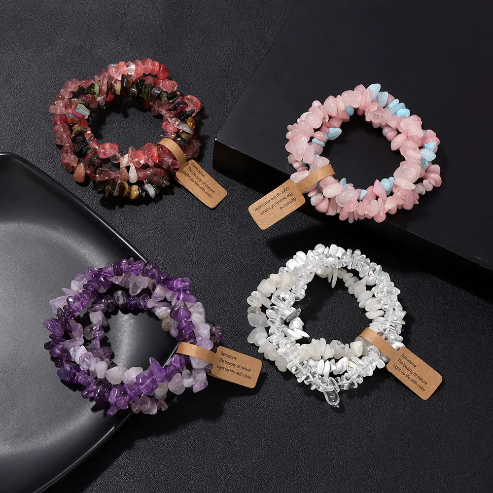 Irregular Chips Natural Stone Bracelet Aquamarine Beads Crystal