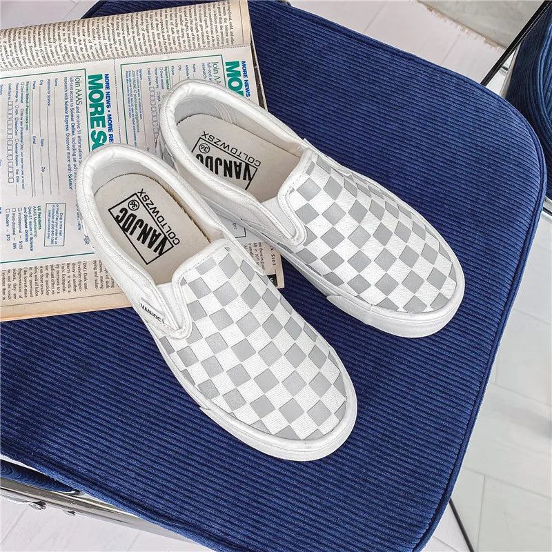 Men designer Shoes women Chessboard Casual canvas shoe Man 3M Reflective Flats Breathable Mixed Colors Loafers lovers Sneakers