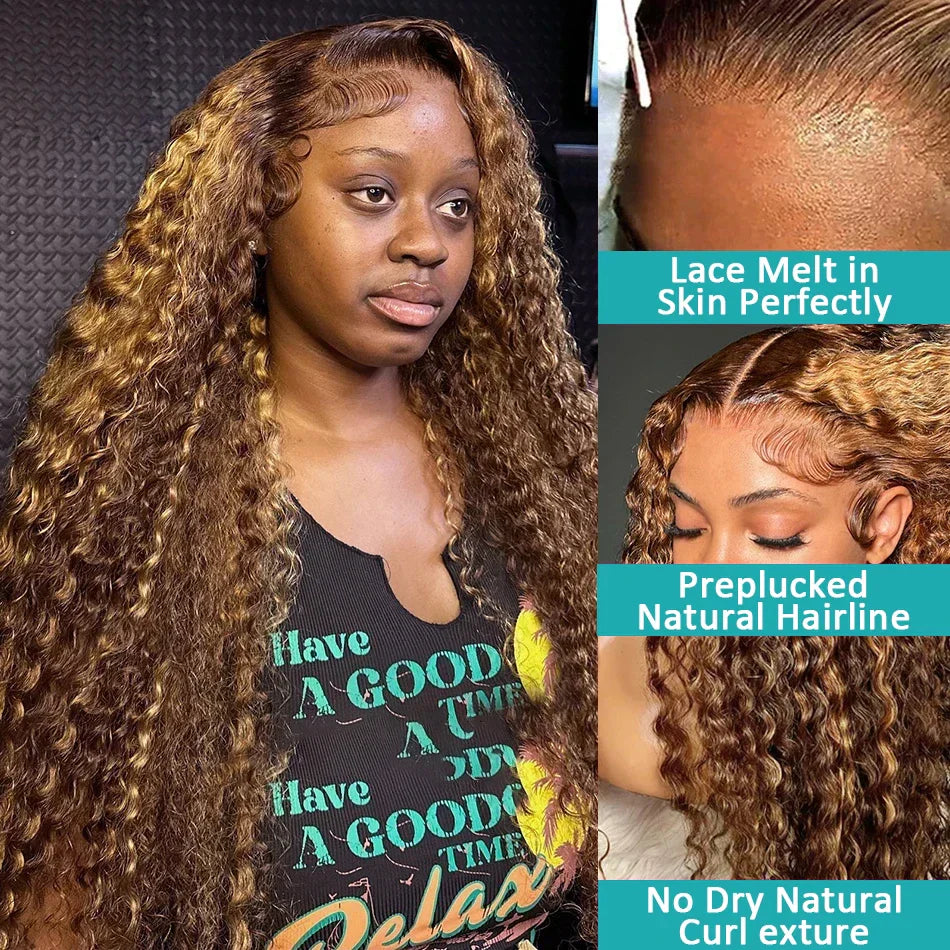 250 Density 30 Inch Highlight Honey Brown Curly