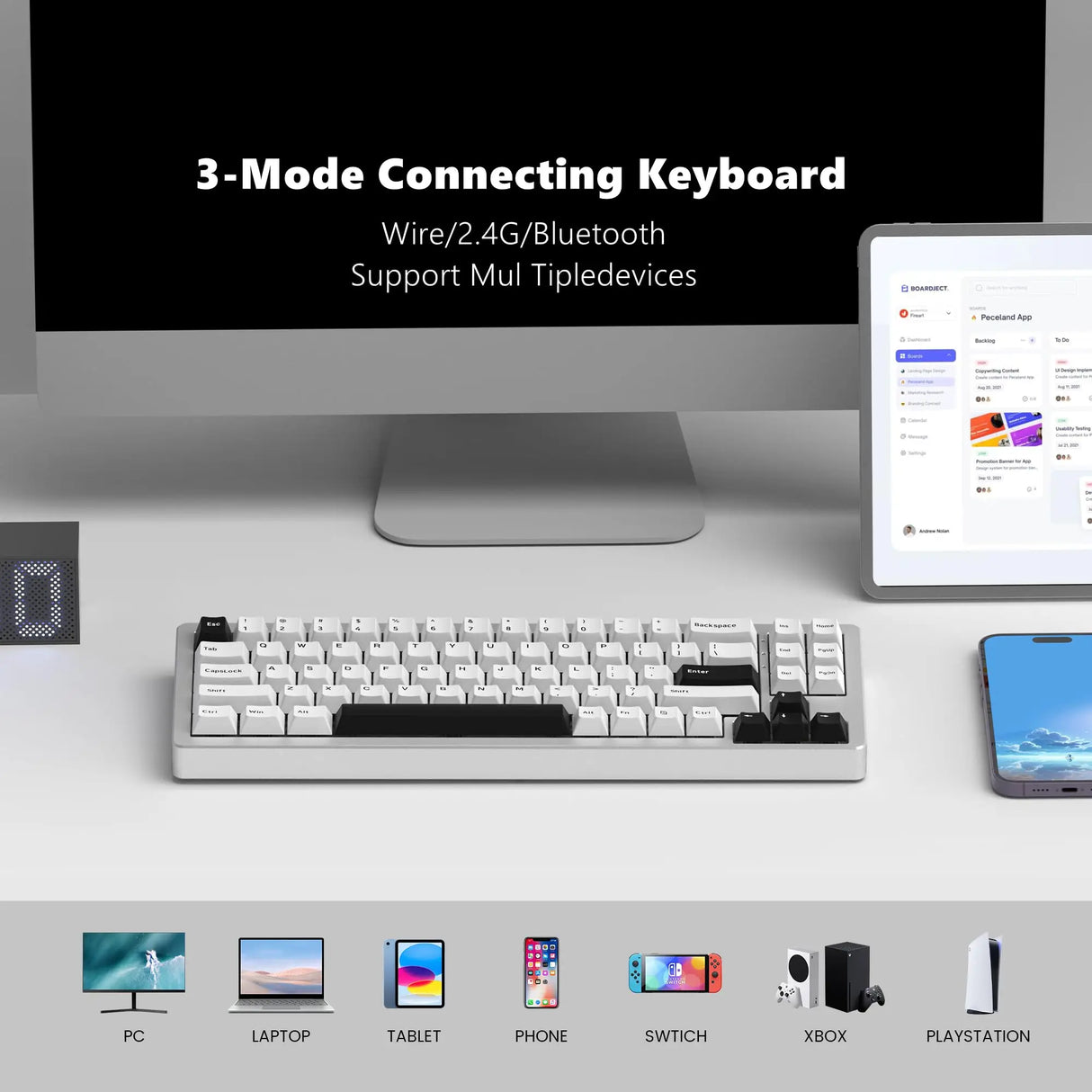 Full Aluminum Mechanical Keyboard Wireless Keyboard Bluetooth/2.4Ghz/Wired Tri-Mode