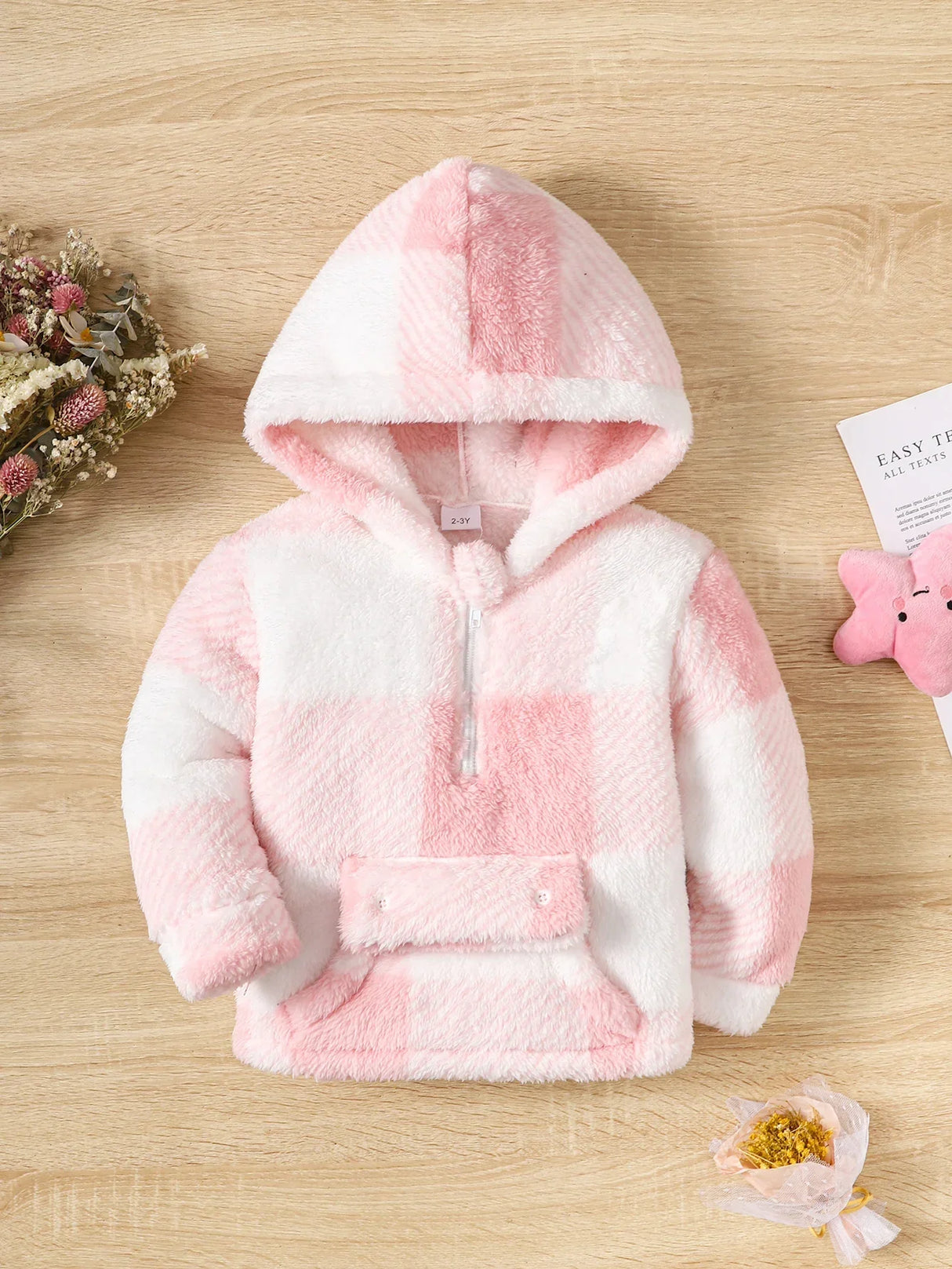 Little Girl Long Sleeved Hooded Sweater Cute Pink