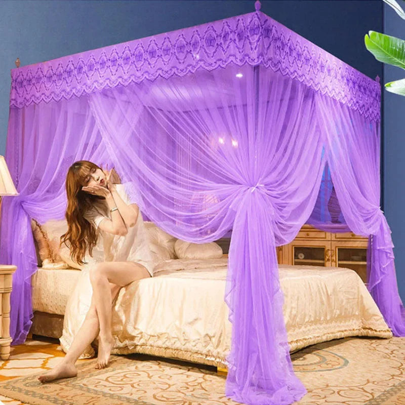 Embroidery Lace Pleated Mosquito Net for Bed Square
