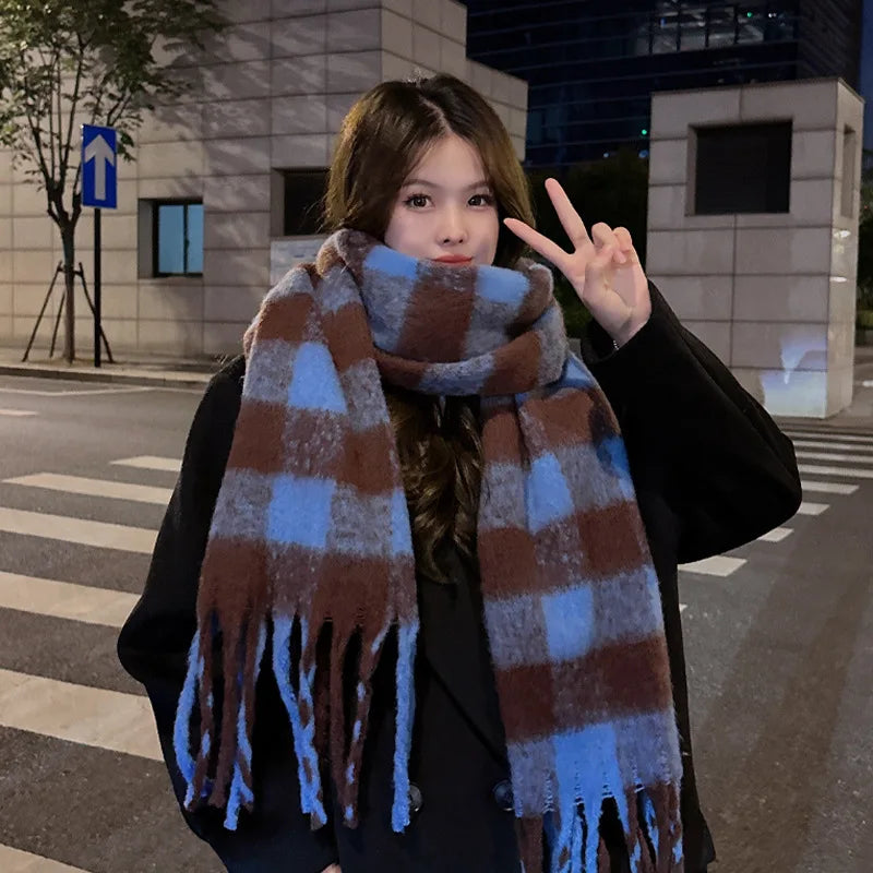 Luxury Plaid Scarf Winter Warm Cashmere Women Long