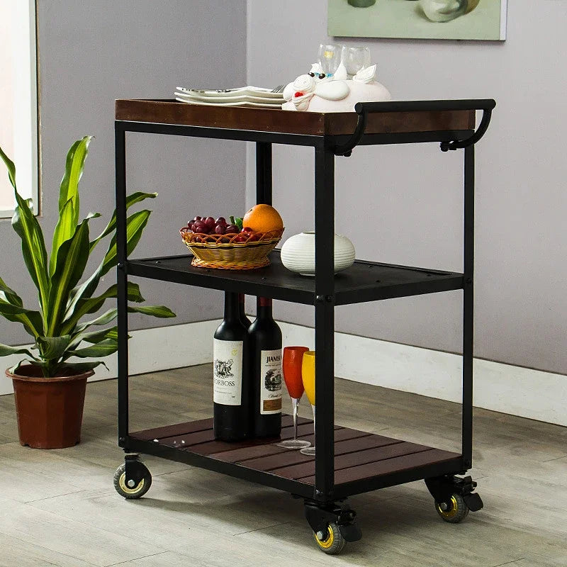 Utility Storage Trolley Kitchen Rolling Shelf Solid Wood