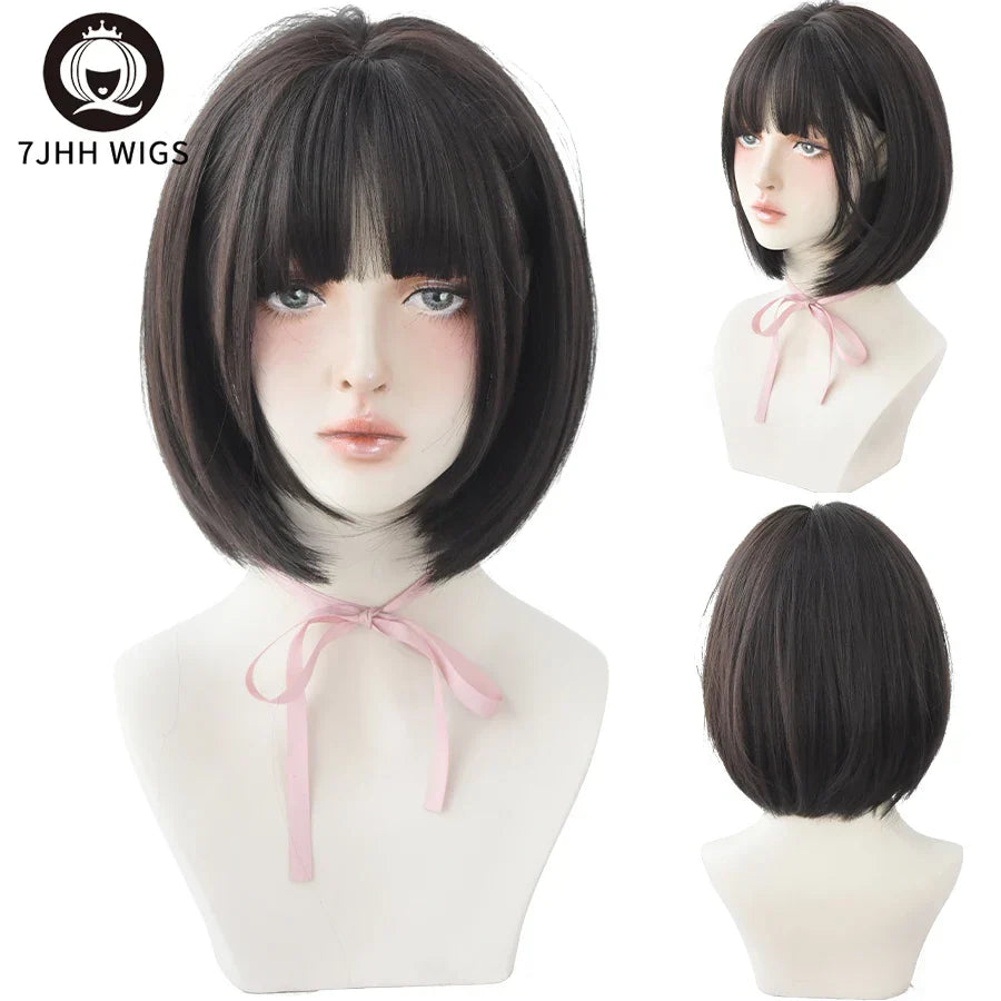 7JHH WIGS Black Short Bob Wig for Girl