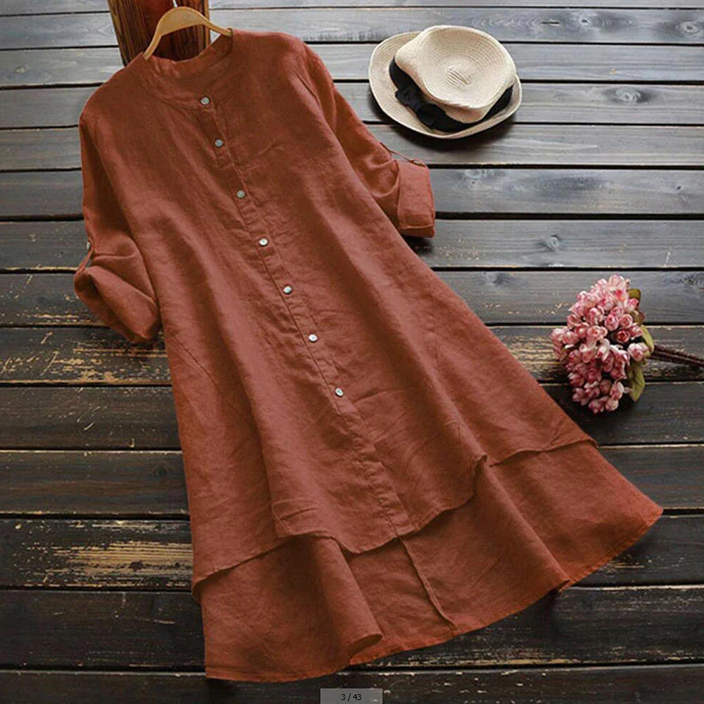 Womens Autumn ONeck Cotton Linen Baggy TShirt Tops