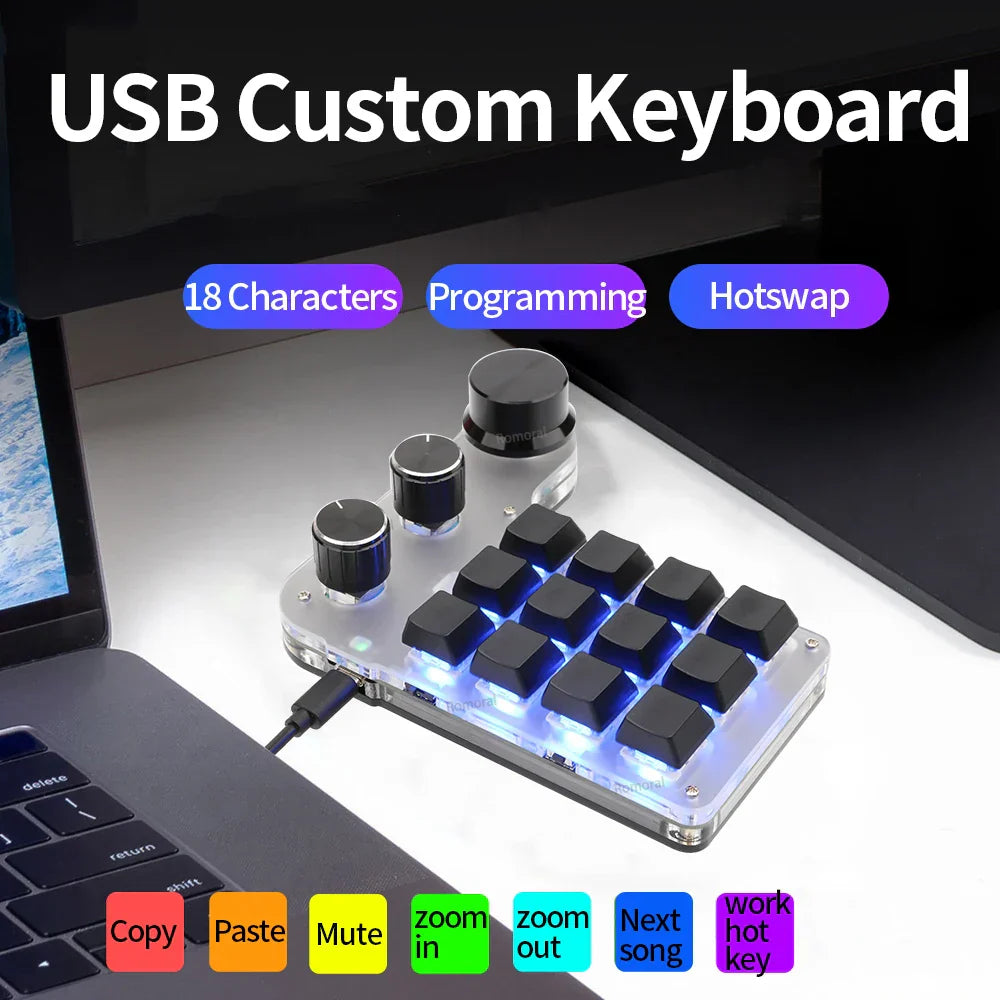 Macro Programming Keyboard Bluetooth USB Backlit 2.4G Wireless