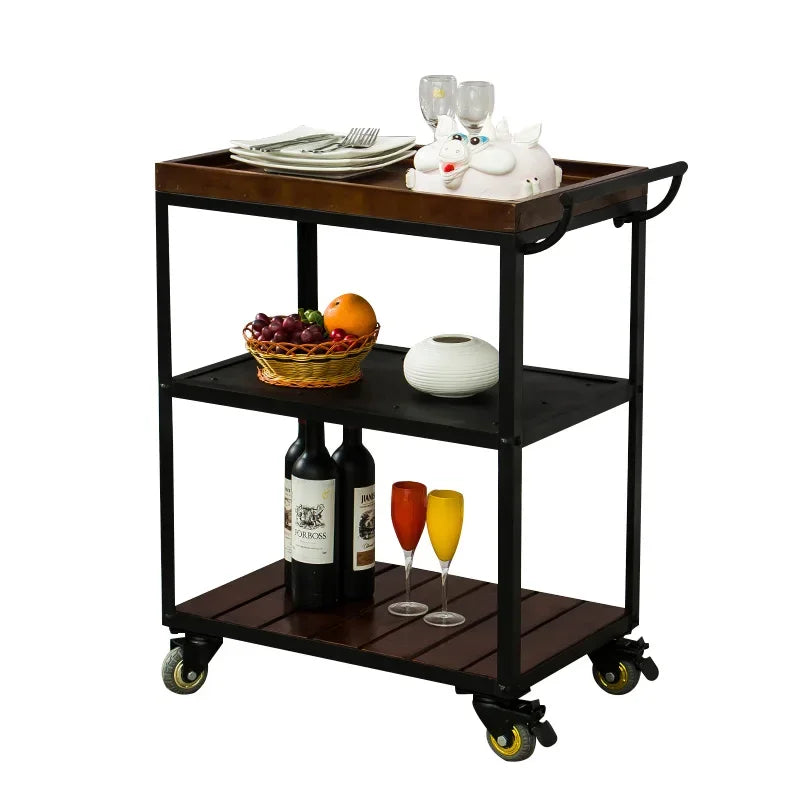 Utility Storage Trolley Kitchen Rolling Shelf Solid Wood