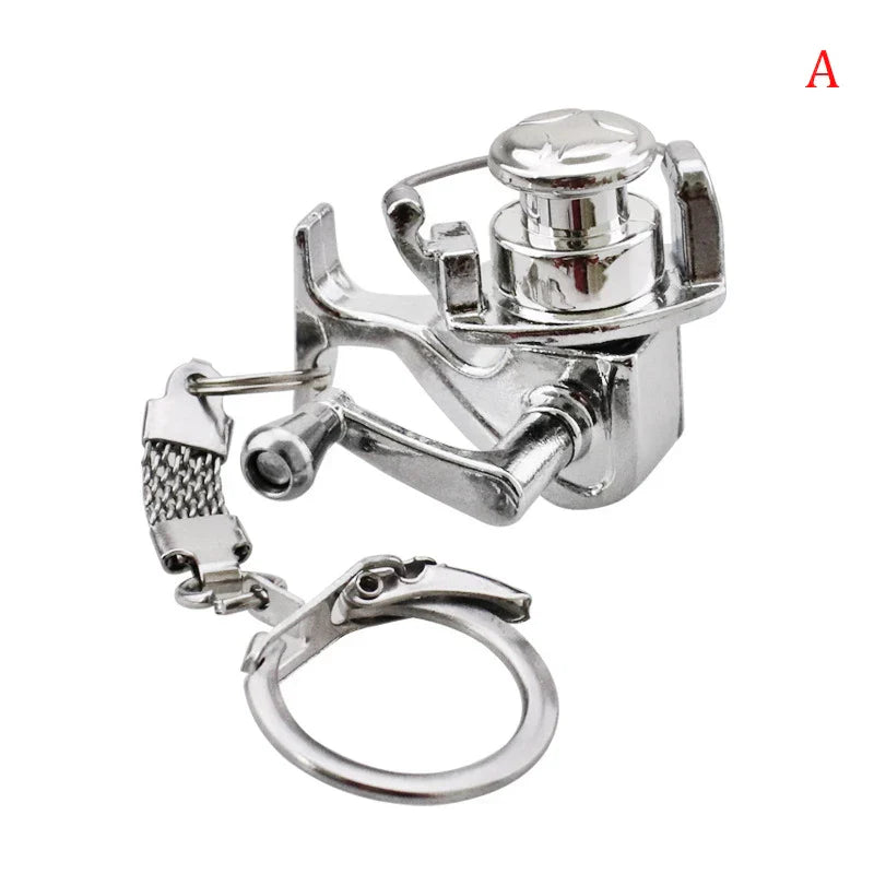 1Pcs Alloy Fishing Reel Drum Pendant Keychain Key