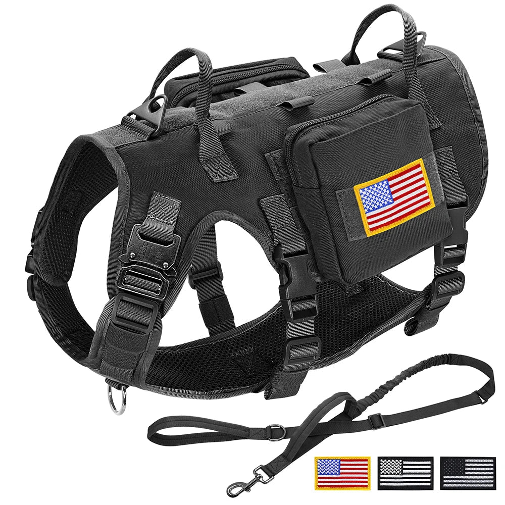 Tactical Military Dog Harness Collar Leash Set Durable