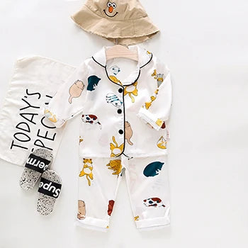 Toddler Girls Silk Satin Pajamas Sets Cartoon Kids
