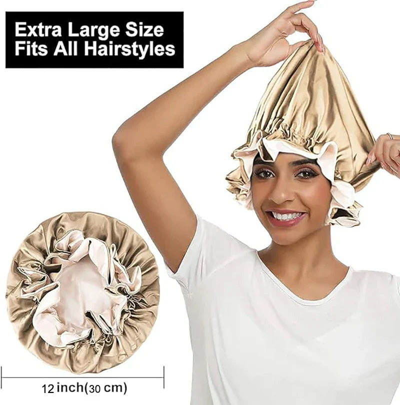 New Women Reversible Satin Bonnet Hair Caps Double